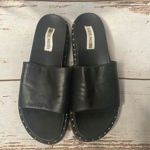 Women's Steve Madden Black Leather Slides Size 8.5 M